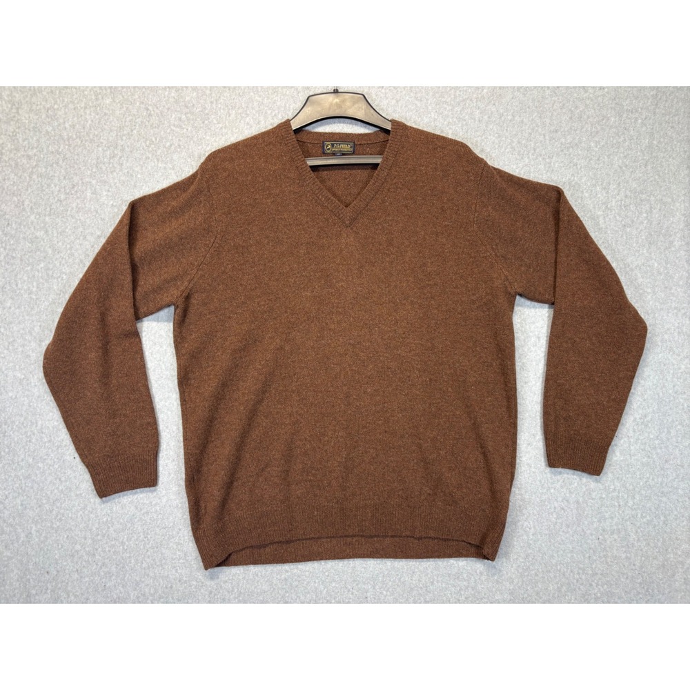 P.G. Field Mens V-Neck Sweater Brown Marl Knit Pullover Size Medium